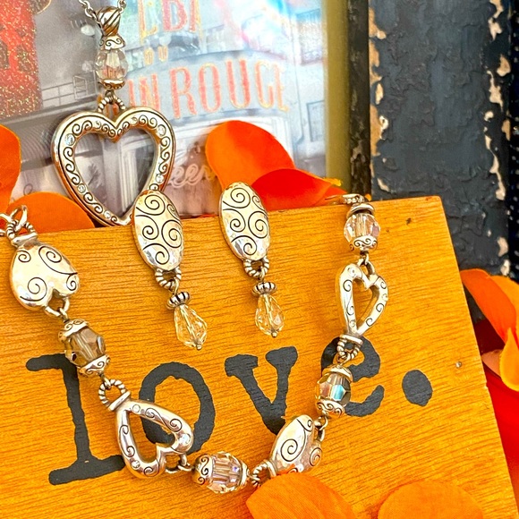 Brighton HEARTLAND Silver Heart Swarovski Crystal Necklace Bracelet Earring RARE - Picture 12 of 17